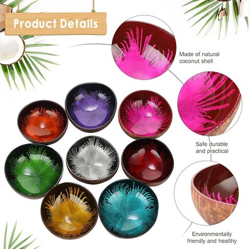 Maxcheck 8 Pcs Decorative Coconut Bowl Natural Coconut Shell Candy Dish Colored Polished Holder for Decoration Storage Acai Key Salad Yogurt Smoothie Nuts Dessert Fruits Dry Snack Home Office Kitchen in Kuwait