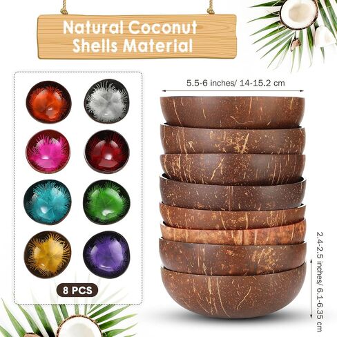 Maxcheck 8 Pcs Decorative Coconut Bowl Natural Coconut Shell Candy Dish Colored Polished Holder for Decoration Storage Acai Key Salad Yogurt Smoothie Nuts Dessert Fruits Dry Snack Home Office Kitchen in Kuwait