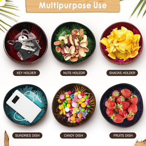 Maxcheck 8 Pcs Decorative Coconut Bowl Natural Coconut Shell Candy Dish Colored Polished Holder for Decoration Storage Acai Key Salad Yogurt Smoothie Nuts Dessert Fruits Dry Snack Home Office Kitchen in Kuwait