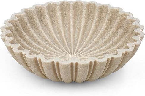 Decorative Bowl for Home Decor, 10.6" Large Modern Beige Scalloped Fruit Bowl for Coffee Table, Entryway Table, Kitchen Counter, Centerpiece for Keys or Candy in Saudi Arabia