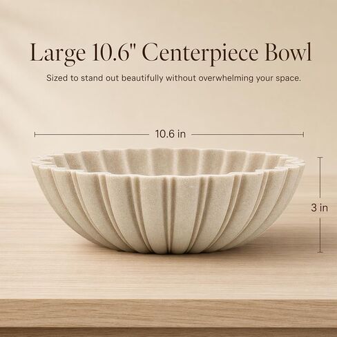 Decorative Bowl for Home Decor, 10.6" Large Modern Beige Scalloped Fruit Bowl for Coffee Table, Entryway Table, Kitchen Counter, Centerpiece for Keys or Candy in Saudi Arabia