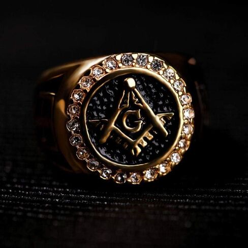 Mens Gold Freemason Masonic CZ Ring For Men Stainless Steel Size 7-15 in Saudi Arabia