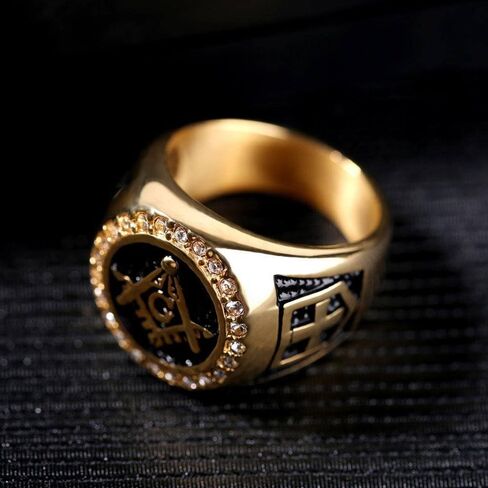 Mens Gold Freemason Masonic CZ Ring For Men Stainless Steel Size 7-15 in Saudi Arabia