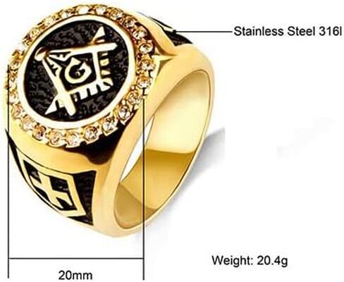 Mens Gold Freemason Masonic CZ Ring For Men Stainless Steel Size 7-15 in Saudi Arabia