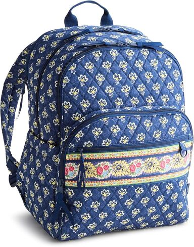 Vera Bradley Women's Premium Cotton Large Bancroft Backpack – 15" Laptop & Trolley Sleeves – All the Pretty Wildflowers, 28L in Kuwait