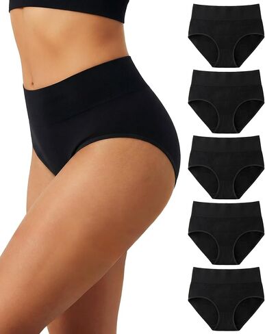 Women’s Seamless High Waisted Briefs, Light Tummy Control Underwear, 3.15" Waistband, 5-Pack in Saudi Arabia