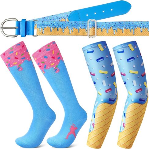 3 Pack Ice Cream Drip Baseball Stuff, Baseball Dirp Arm Sleeve and Belt and Socks for Youth Boy Sport (S,Blue) in Kuwait