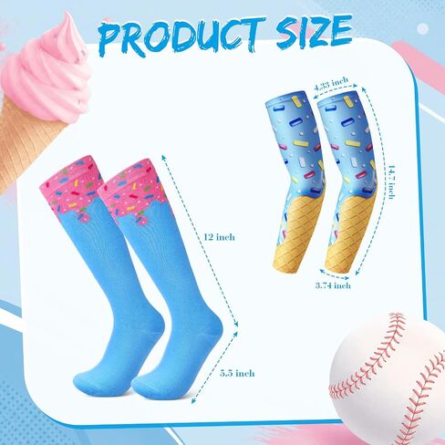 3 Pack Ice Cream Drip Baseball Stuff, Baseball Dirp Arm Sleeve and Belt and Socks for Youth Boy Sport (S,Blue) in Kuwait