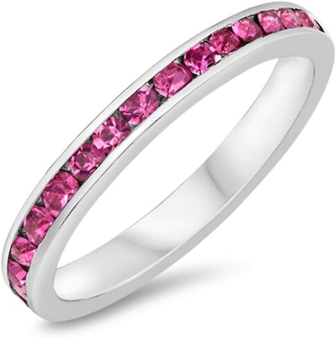 Blue Apple Co. 3mm Full Eternity Band Channel Setting Round Simulated Stone 925 Sterling Silver Choose Color in Kuwait