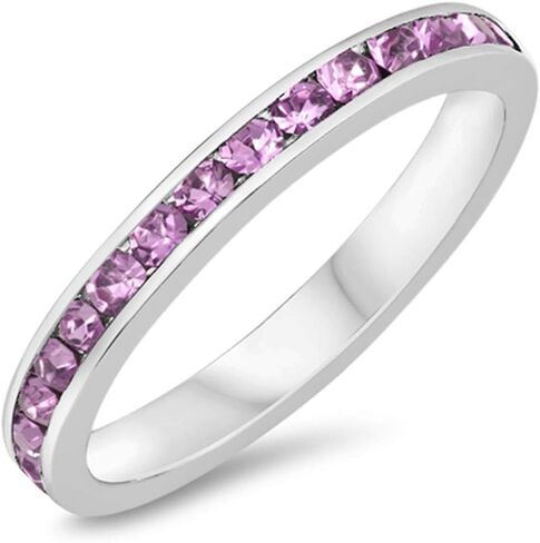 Blue Apple Co. 3mm Full Eternity Band Channel Setting Round Simulated Stone 925 Sterling Silver Choose Color in Kuwait