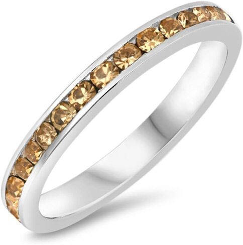 Blue Apple Co. 3mm Full Eternity Band Channel Setting Round Simulated Stone 925 Sterling Silver Choose Color in Kuwait