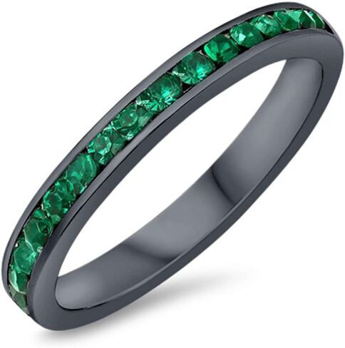 Blue Apple Co. 3mm Full Eternity Band Channel Setting Round Simulated Stone 925 Sterling Silver Choose Color in Kuwait