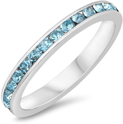 Blue Apple Co. 3mm Full Eternity Band Channel Setting Round Simulated Stone 925 Sterling Silver Choose Color in Kuwait