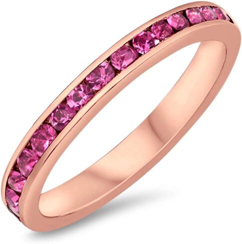 Blue Apple Co. 3mm Full Eternity Band Channel Setting Round Simulated Stone 925 Sterling Silver Choose Color in Kuwait