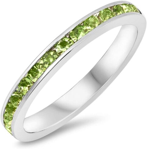 Blue Apple Co. 3mm Full Eternity Band Channel Setting Round Simulated Stone 925 Sterling Silver Choose Color in Kuwait