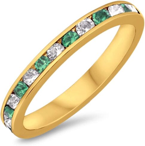 Blue Apple Co. 3mm Full Eternity Band Channel Setting Round Simulated Stone 925 Sterling Silver Choose Color in Kuwait