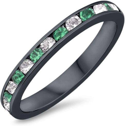 Blue Apple Co. 3mm Full Eternity Band Channel Setting Round Simulated Stone 925 Sterling Silver Choose Color in Kuwait