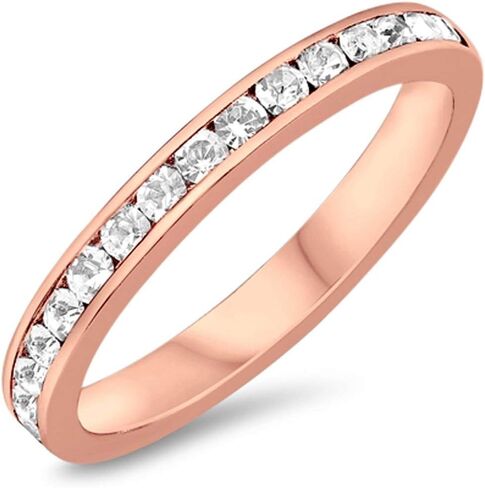 Blue Apple Co. 3mm Full Eternity Band Channel Setting Round Simulated Stone 925 Sterling Silver Choose Color in Kuwait