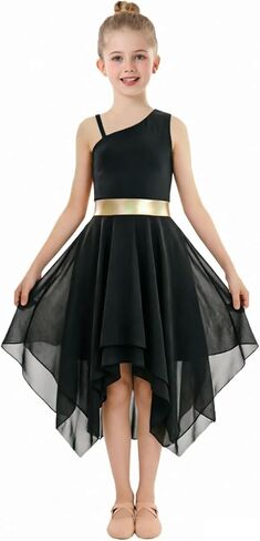 One-Shoulder Tunic Dress,Praise Dance Dress Girls, Golden Irregular Hem Dress, Worship Liturgical Lyrical Dance Costume in Saudi Arabia