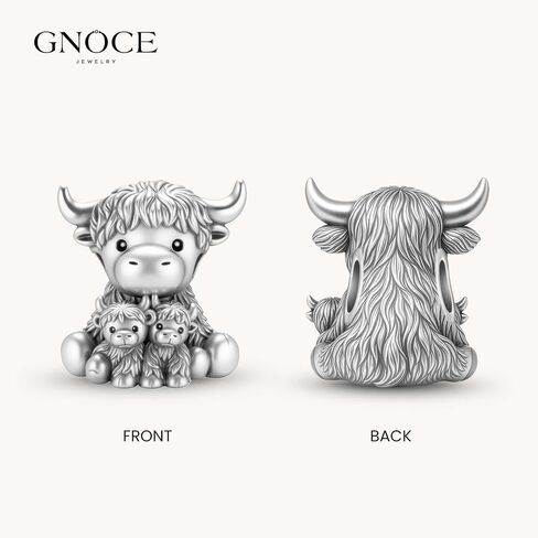 GNOCE Scottish Highland Cow Embraces Calves Cute Love Charm For Women, S925 Sterling Silver Bead Charm Bracelet for Her, Mother's Day Jewelry Gift Animals in Kuwait