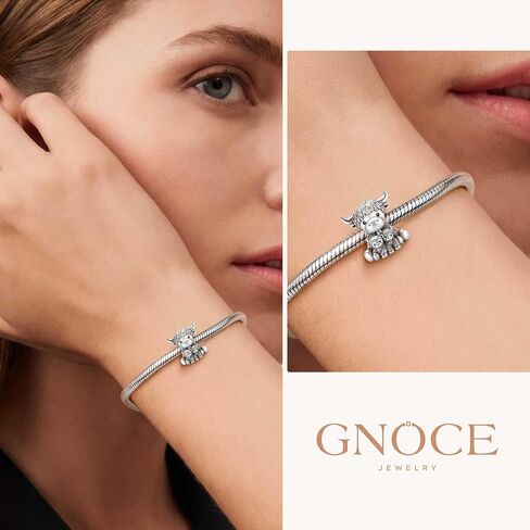 GNOCE Scottish Highland Cow Embraces Calves Cute Love Charm For Women, S925 Sterling Silver Bead Charm Bracelet for Her, Mother's Day Jewelry Gift Animals in Kuwait