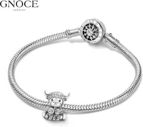 GNOCE Scottish Highland Cow Embraces Calves Cute Love Charm For Women, S925 Sterling Silver Bead Charm Bracelet for Her, Mother's Day Jewelry Gift Animals in Kuwait