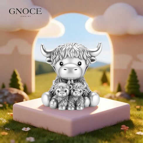 GNOCE Scottish Highland Cow Embraces Calves Cute Love Charm For Women, S925 Sterling Silver Bead Charm Bracelet for Her, Mother's Day Jewelry Gift Animals in Kuwait