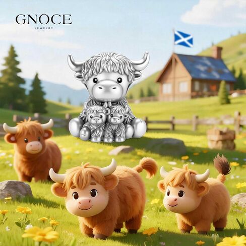 GNOCE Scottish Highland Cow Embraces Calves Cute Love Charm For Women, S925 Sterling Silver Bead Charm Bracelet for Her, Mother's Day Jewelry Gift Animals in Kuwait