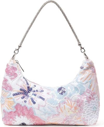 Women's Beaded Sequin Floral Evening Bag Embroidered Top Handle Underarm Shoulder Handbags for Wedding Party Prom in Saudi Arabia