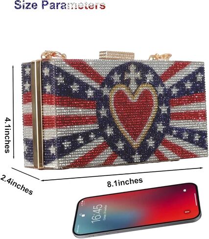 Women's American Flag Rhinestone Crossbody Evening Purse - Patriotic Red White Blue Clutch Bag for National Celebrations Evening Bag Flag Purse (Heart) in Saudi Arabia