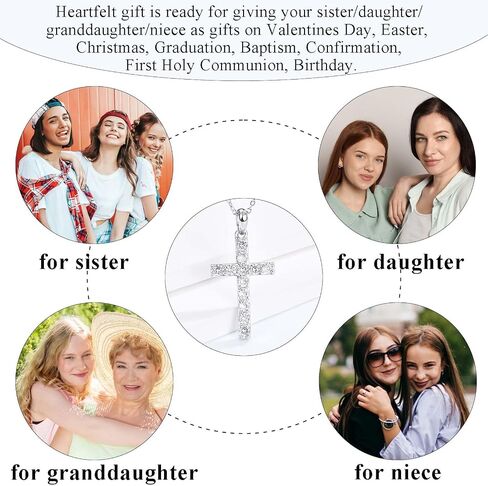 Cross Necklace for Women Girls, Christmas Easter Basket Stuffers Christian Religious Gifts for Daughter Granddaughter Baptism Confirmation Communion Valentines Graduation Gifts for Teen Girl Women in Saudi Arabia
