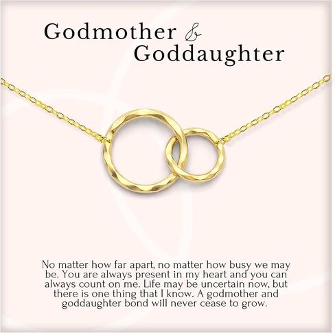 HOPE LOVE SHINE Godmother Gift from Goddaughter - Godmother Necklace, Jewelry 16+2", 14k Gold Plated Sterling Silver, 2 Interlocking Rings in Kuwait