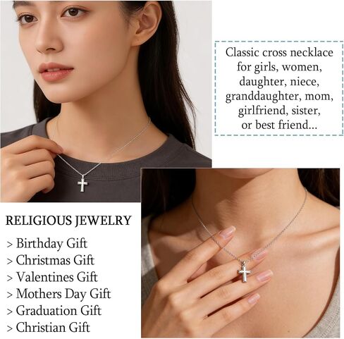 EPIRORA Christian Gifts for Women Girls, 16+2" Silver Small Cross Necklace, Confirmation Baptism Easter Religious Gifts for Teen Girls Trendy Stuff, Birthday Graduation Valentines Catholic Gift Ideas in Kuwait