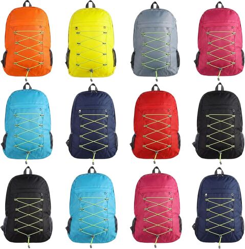 Dansydaisy 12 Pcs Backpacks Bulk - 17 Inch Multicolor Foldable Backpacks with Elastic Draw Cord Bookbags for School, Outdoor Travel, Camping in Kuwait