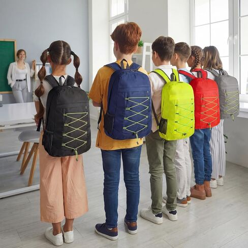 Dansydaisy 12 Pcs Backpacks Bulk - 17 Inch Multicolor Foldable Backpacks with Elastic Draw Cord Bookbags for School, Outdoor Travel, Camping in Kuwait