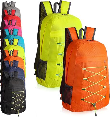 Dansydaisy 12 Pcs Backpacks Bulk - 17 Inch Multicolor Foldable Backpacks with Elastic Draw Cord Bookbags for School, Outdoor Travel, Camping in Kuwait
