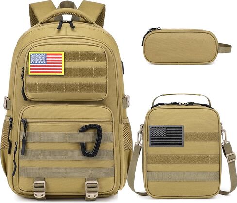Camo Backpack for Boys, Tactical Boys Backpack with Lunch Box Pencil Case, Kids Backpacks with USB Charging Port, Military Army School Bookbag for Teen Boy Elementary Middle High School Camp in Kuwait