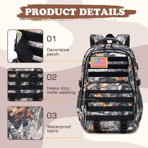 Camo Backpack for Boys, Tactical Boys Backpack with Lunch Box Pencil Case, Kids Backpacks with USB Charging Port, Military Army School Bookbag for Teen Boy Elementary Middle High School Camp in Kuwait