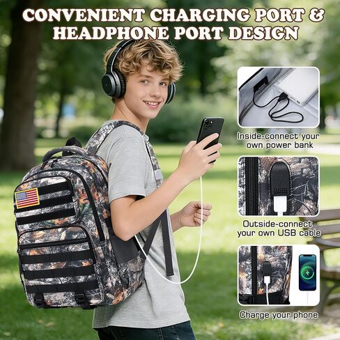 Camo Backpack for Boys, Tactical Boys Backpack with Lunch Box Pencil Case, Kids Backpacks with USB Charging Port, Military Army School Bookbag for Teen Boy Elementary Middle High School Camp in Kuwait