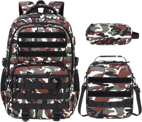 Camo Backpack for Boys, Tactical Boys Backpack with Lunch Box Pencil Case, Kids Backpacks with USB Charging Port, Military Army School Bookbag for Teen Boy Elementary Middle High School Camp in Kuwait