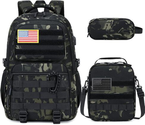 Camo Backpack for Boys, Tactical Boys Backpack with Lunch Box Pencil Case, Kids Backpacks with USB Charging Port, Military Army School Bookbag for Teen Boy Elementary Middle High School Camp in Kuwait