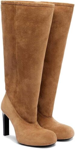 Women's High Heel Suede Snow Boots Round Toe Furry Ankle Booties Stylish Brown Winter Booties For Casual Party Wedding Shows in Saudi Arabia