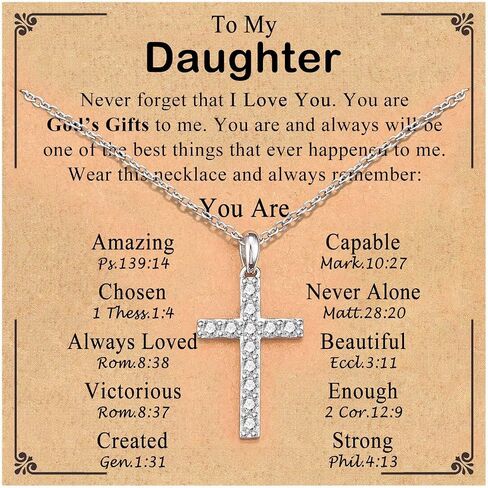 Cross Necklace for Women Girls, Christmas Easter Basket Stuffers Christian Religious Gifts for Daughter Granddaughter Baptism Confirmation Communion Valentines Graduation Gifts for Teen Girl Women in Saudi Arabia