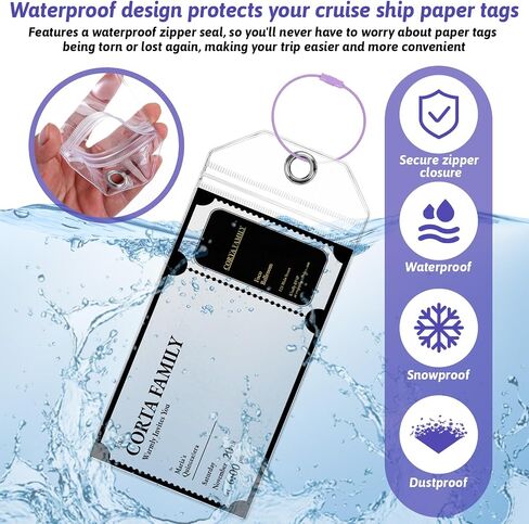 10 Pack Holland America Cruise Luggage Tag Holders, Zip Seal Clear Waterproof Tag Holder with Steel Loops Fits Holland America & Carnival Cruise Essentials Must Haves 2026-2027 in Kuwait