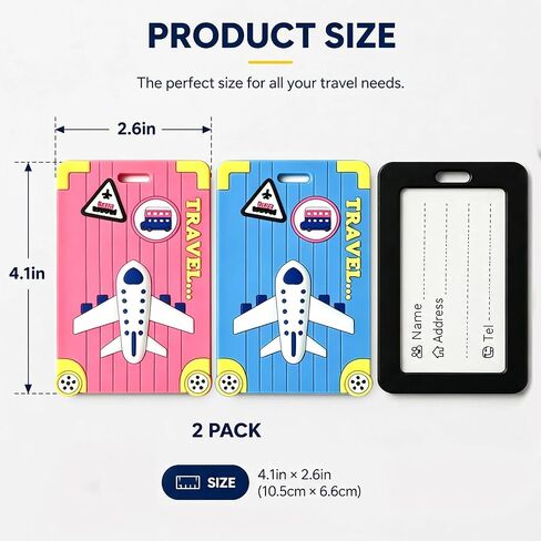 2-Pack Luggage Tags for Suitcases, Rubber Cute Style Bag Tags for Men Women Kids Luggage Handbags, Plane Travel Essentials, Mixed Set in Kuwait