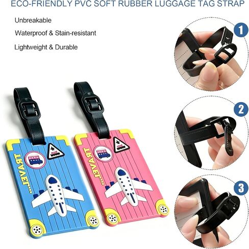 2-Pack Luggage Tags for Suitcases, Rubber Cute Style Bag Tags for Men Women Kids Luggage Handbags, Plane Travel Essentials, Mixed Set in Kuwait