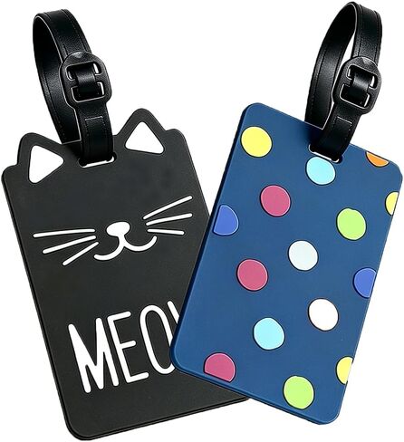 2-Pack Luggage Tags for Suitcases, Rubber Cute Style Bag Tags for Men Women Kids Luggage Handbags, Plane Travel Essentials, Mixed Set in Kuwait