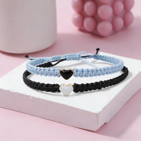 2PCS Couples Bracelets for Anniversary, Matching Bracelets for Couples Long Distance His and Hers Valentines Gifts with Heart Knot Bracelet Matching Couples Stuff(Blue & Black) in Saudi Arabia