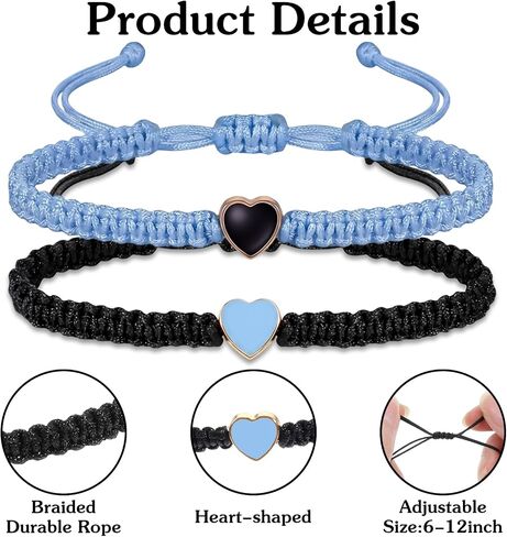 2PCS Couples Bracelets for Anniversary, Matching Bracelets for Couples Long Distance His and Hers Valentines Gifts with Heart Knot Bracelet Matching Couples Stuff(Blue & Black) in Saudi Arabia