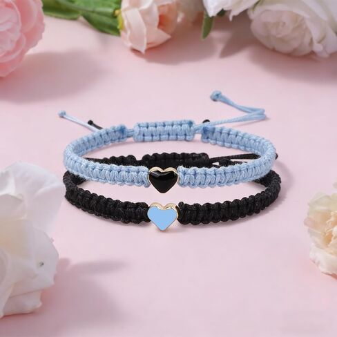 2PCS Couples Bracelets for Anniversary, Matching Bracelets for Couples Long Distance His and Hers Valentines Gifts with Heart Knot Bracelet Matching Couples Stuff(Blue & Black) in Saudi Arabia